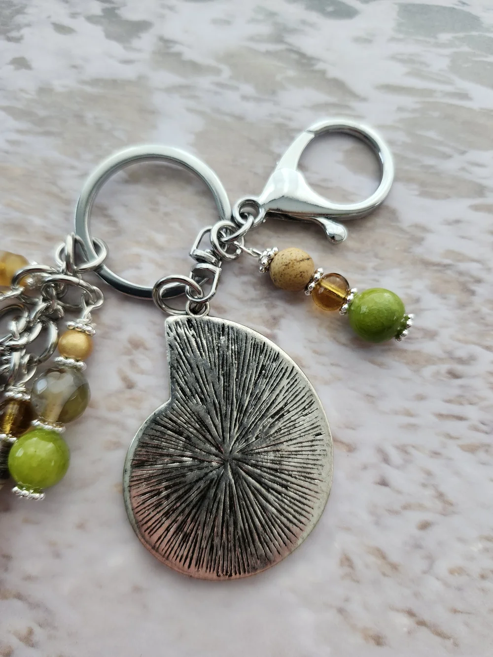 Shell Fossil Purse Charm or Keychain Jasper Agate Stone Handcrafted
